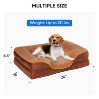 Cozy Brown Orthopedic Dog Bed - 24" x 18" Supportive Foam Sofa for Small Pets with Removable Washable Cover